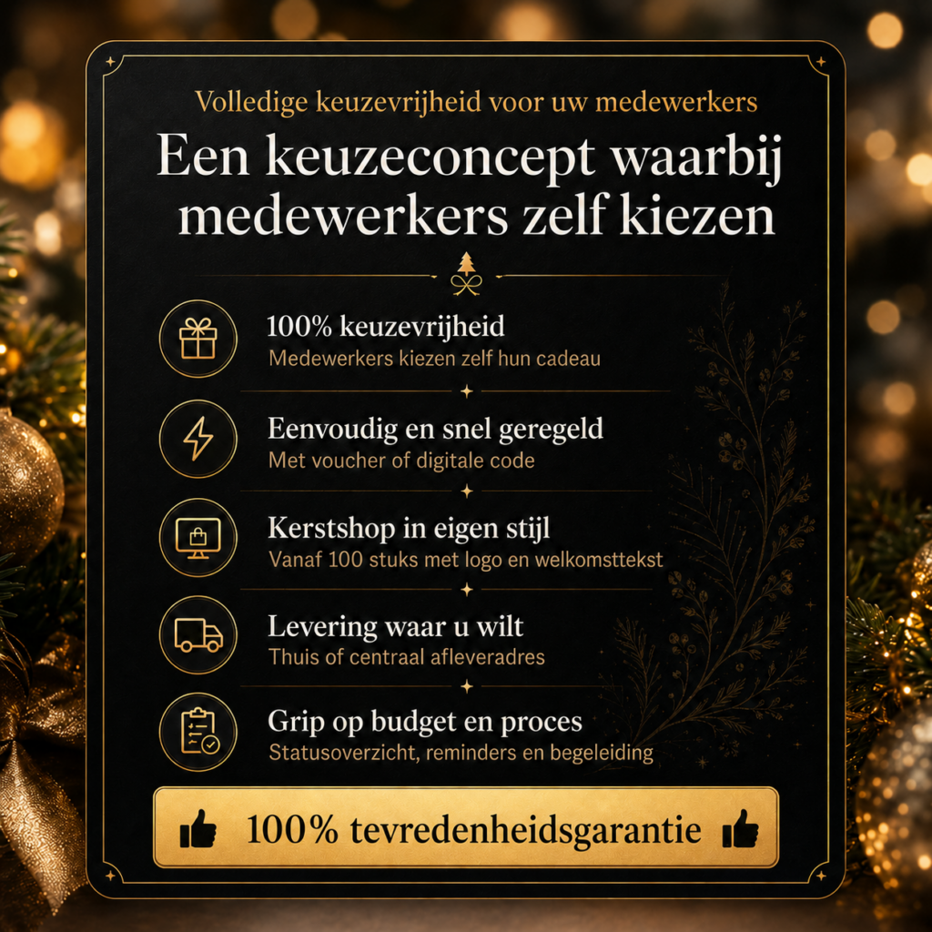 Kerstcomplimenten keuzeconcept met 100 procent tevredenheidsgarantie voor medewerkers