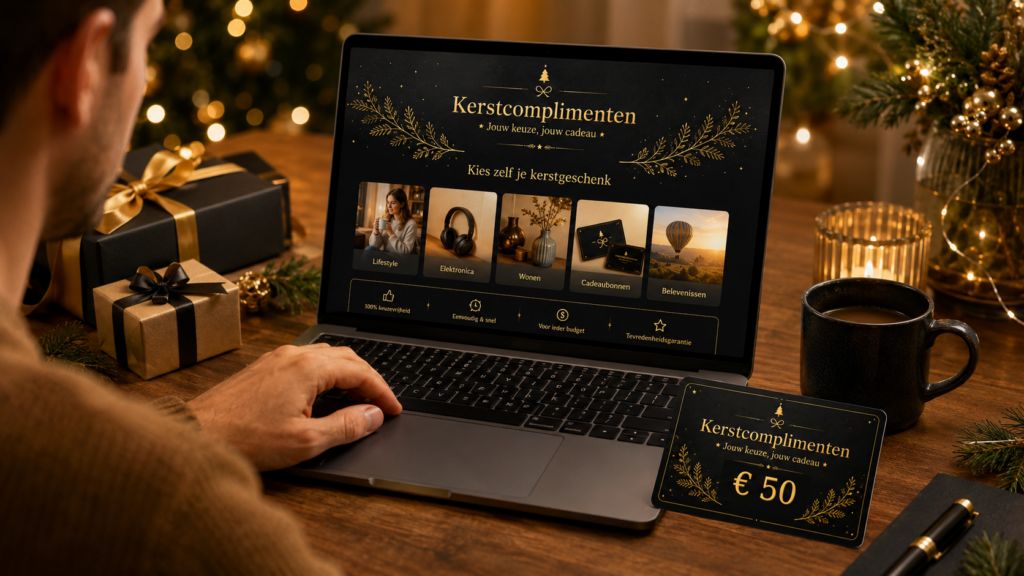 Online keuzeomgeving van Kerstcomplimenten waar medewerkers zelf cadeaus en kerstpakketten kiezen