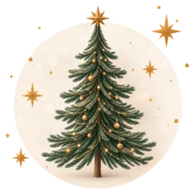 Groene kerstboom, gouden ballen, lichtjes, ster, sprankelende feestdagen decoratie.