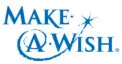 Make-A-Wish stichting logo, blauwe letters, magische ster, werveling