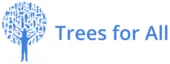Trees for All logo, blauwe boom van mensen en dieren silhouetten.