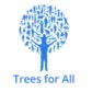 Blauwe silhouetten vormen boom, mensen, dieren, natuur. Trees for All.
